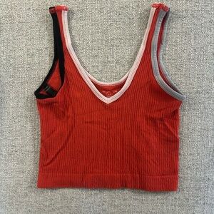 Urban Outfitters Red Ribbed V-Neck Crop Tank Top